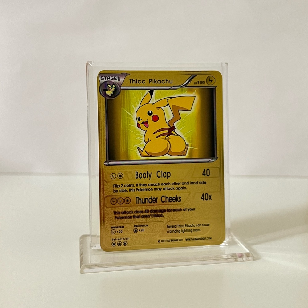 Pokemon Thicc Pikachu METAL GOLD CARD  Collectible/Gift/Fan Art